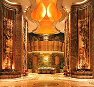 The hotel's striking VIP entrance is a richly worked marble welcome