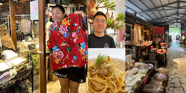 Faces at Kam Tin's Red Brick House; CP Cafe's Chef Fish with spaghetti creation; Red Brick House shops